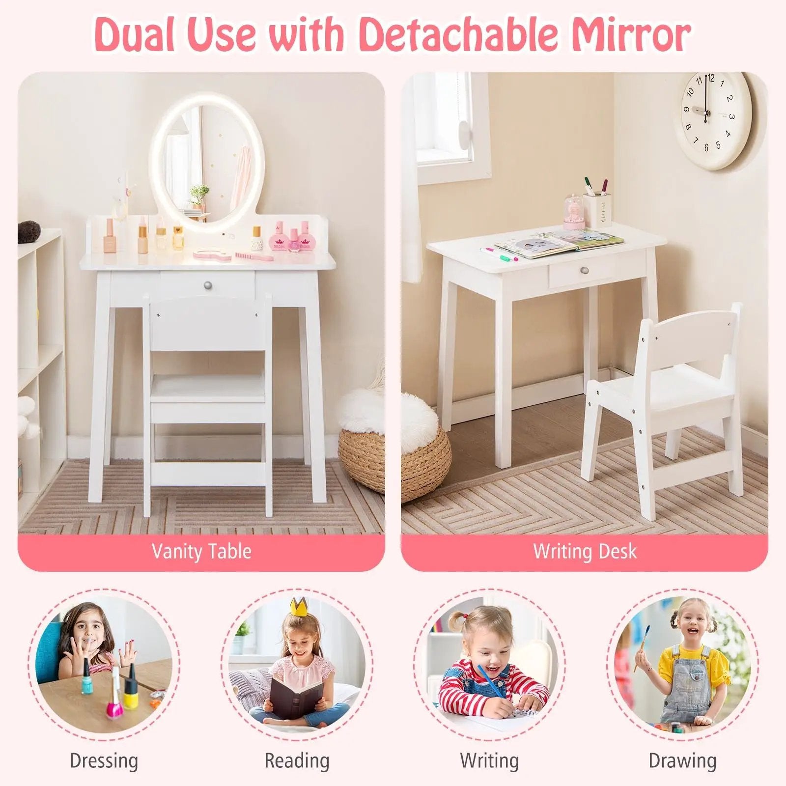 Kids Vanity Set with Lighted Mirror by DirectDeals