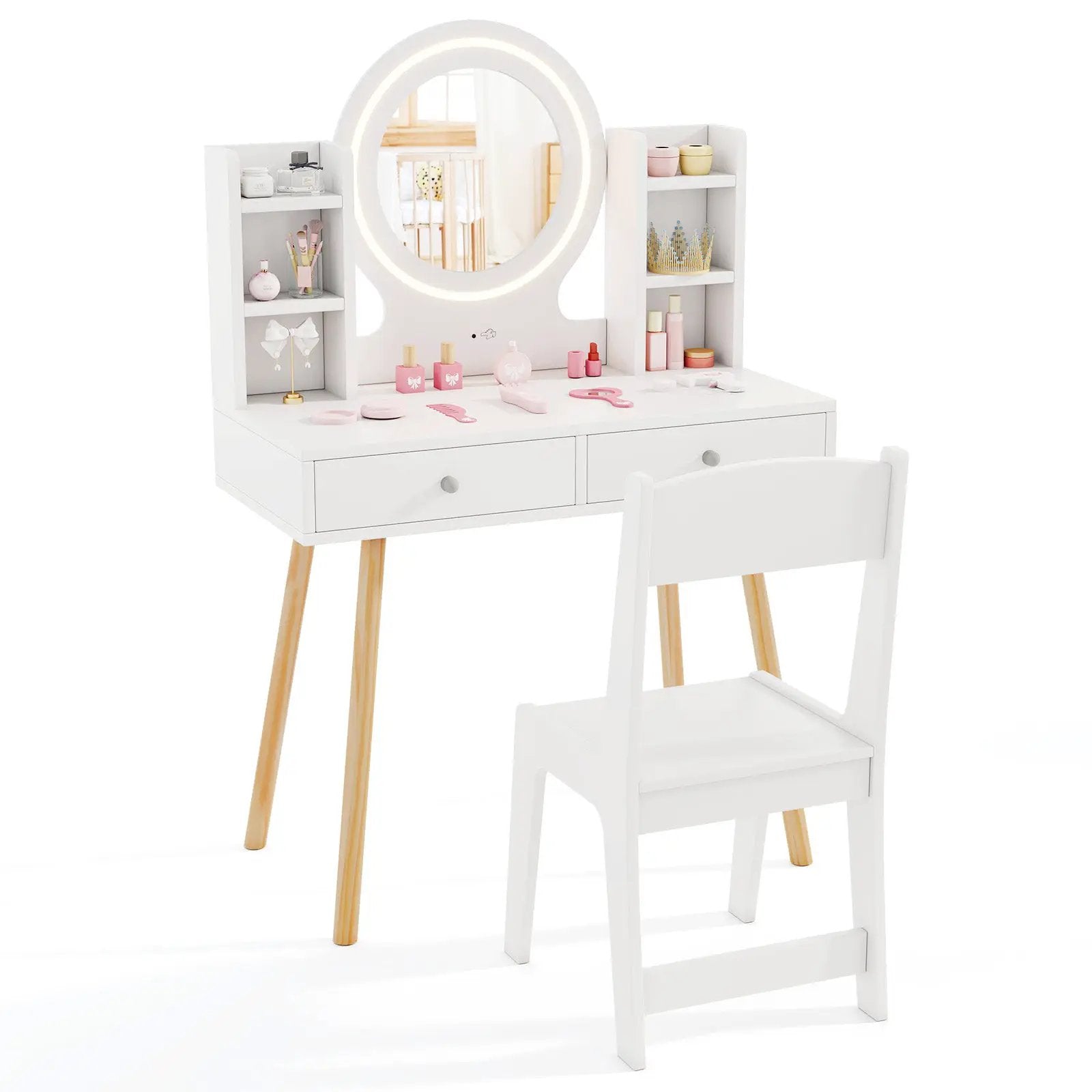 Kids Vanity Set with Lighted Mirror and Storage Drawers by DirectDeals