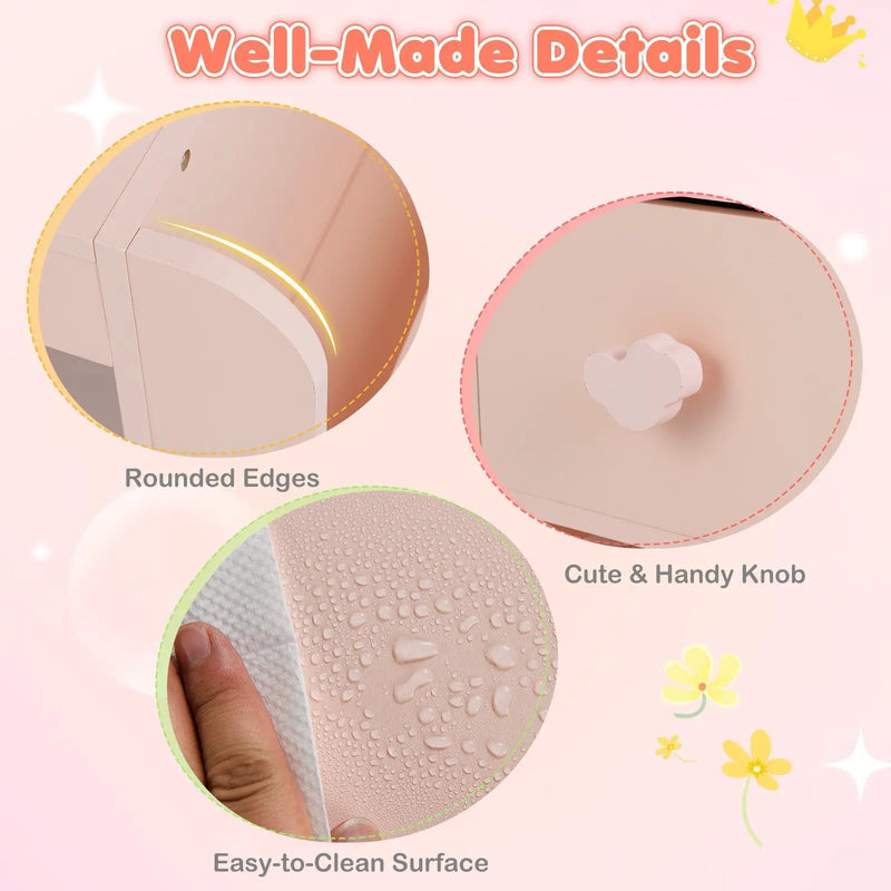 Kids Vanity Table and Chair Set with Lighted Mirror for Kids Aged 3+ Years Old by DirectDeals