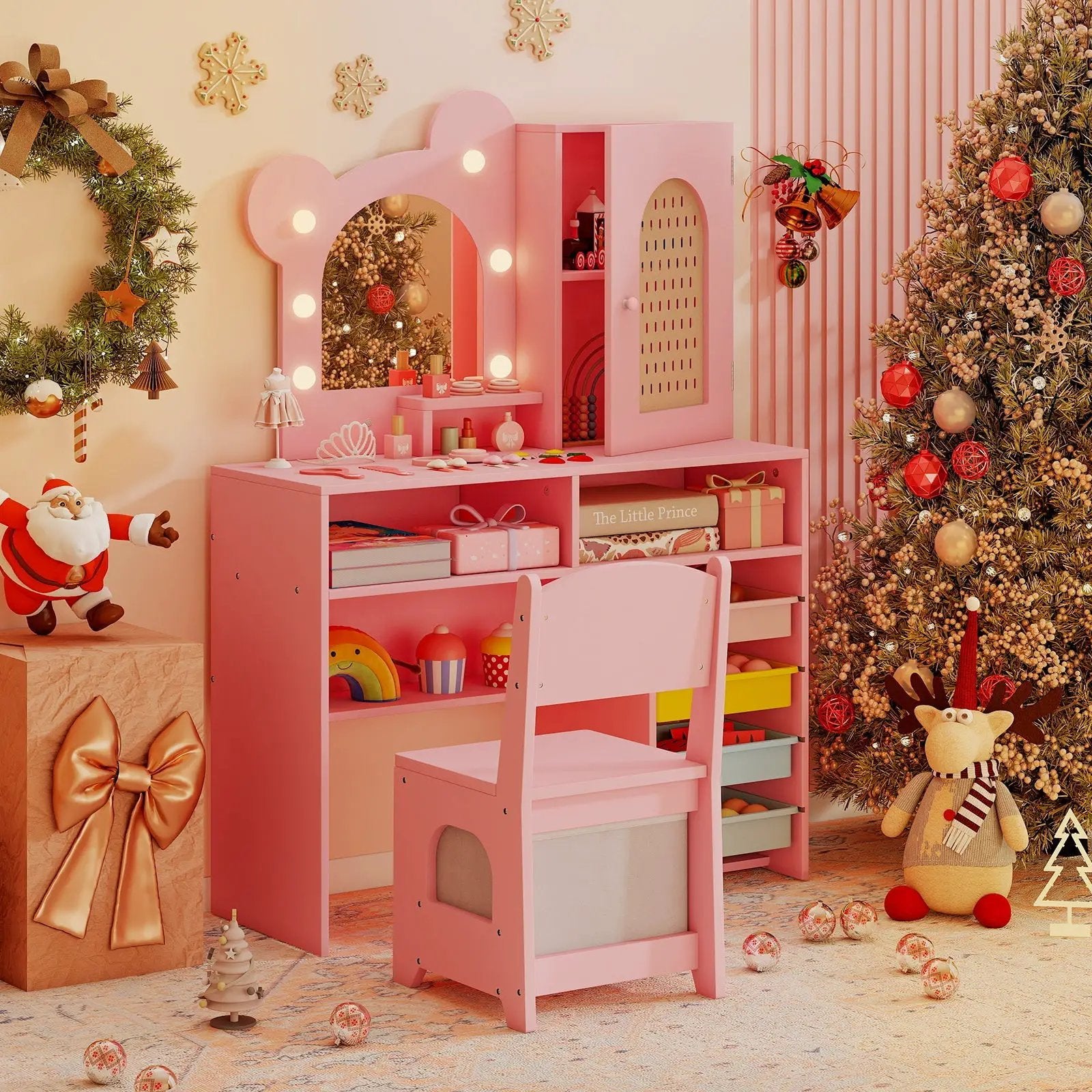 Kids Vanity with Lights and 5 Drawers for Kids Aged 3+ Years Old by DirectDeals