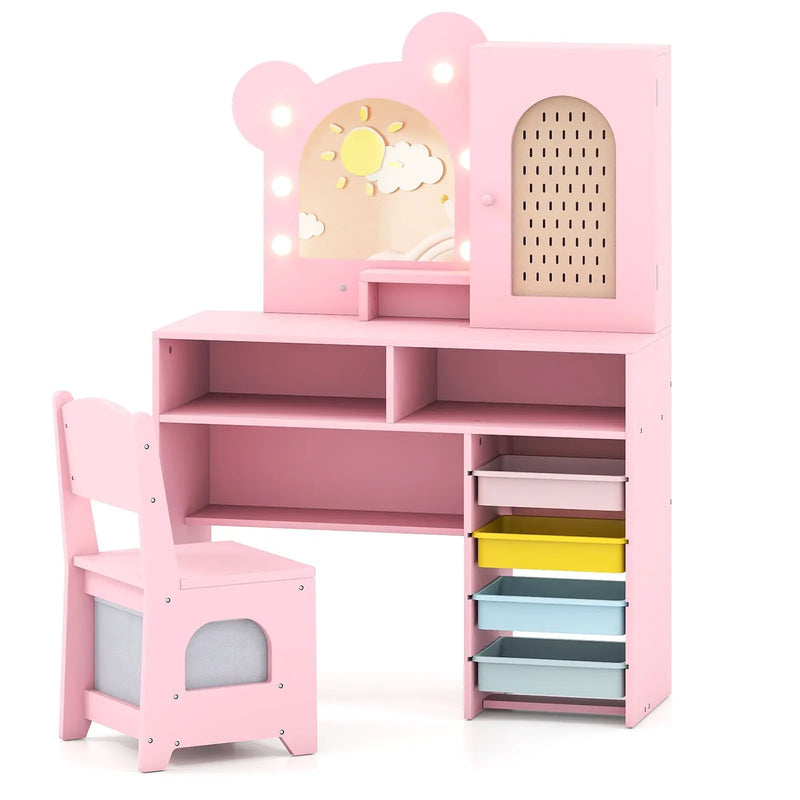 Kids Vanity with Lights and 5 Drawers for Kids Aged 3+ Years Old by DirectDeals