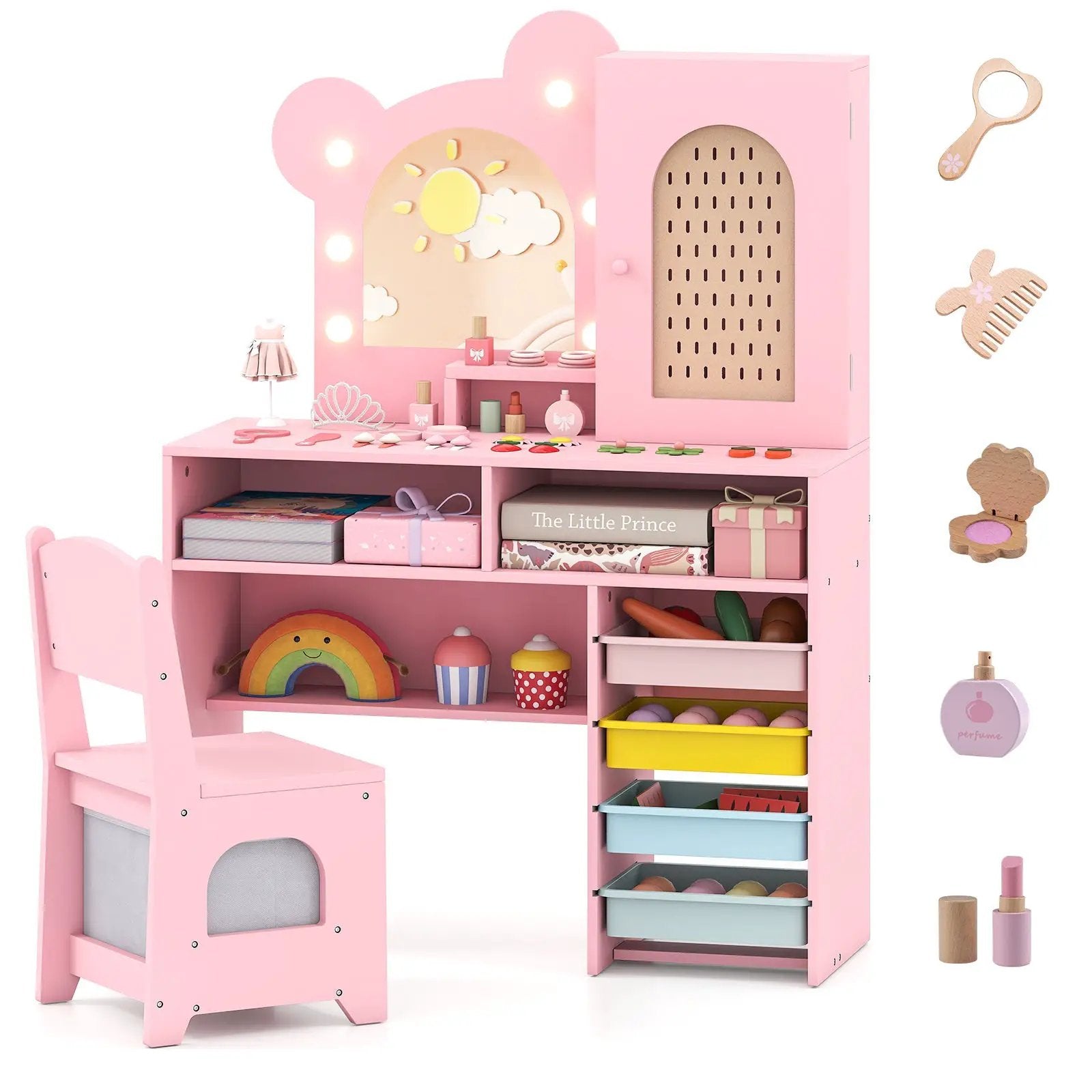 Kids Vanity with Lights and 5 Drawers for Kids Aged 3+ Years Old by DirectDeals