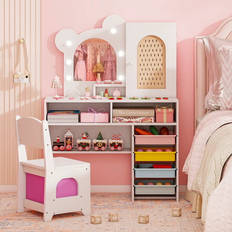 Kids Vanity with Lights and 5 Drawers for Kids Aged 3+ Years Old by DirectDeals
