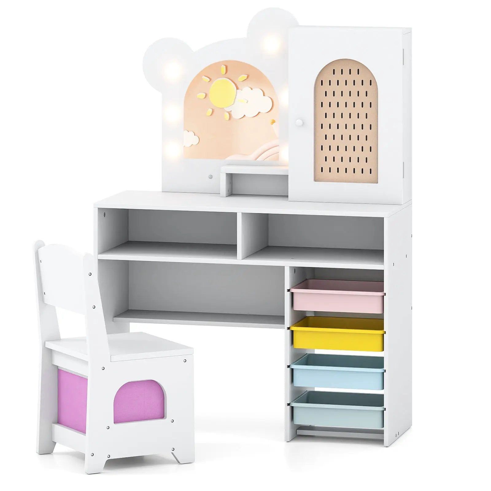 Kids Vanity with Lights and 5 Drawers for Kids Aged 3+ Years Old by DirectDeals