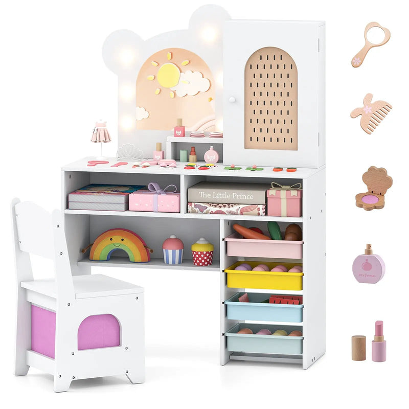 Kids Vanity with Lights and 5 Drawers for Kids Aged 3+ Years Old by DirectDeals