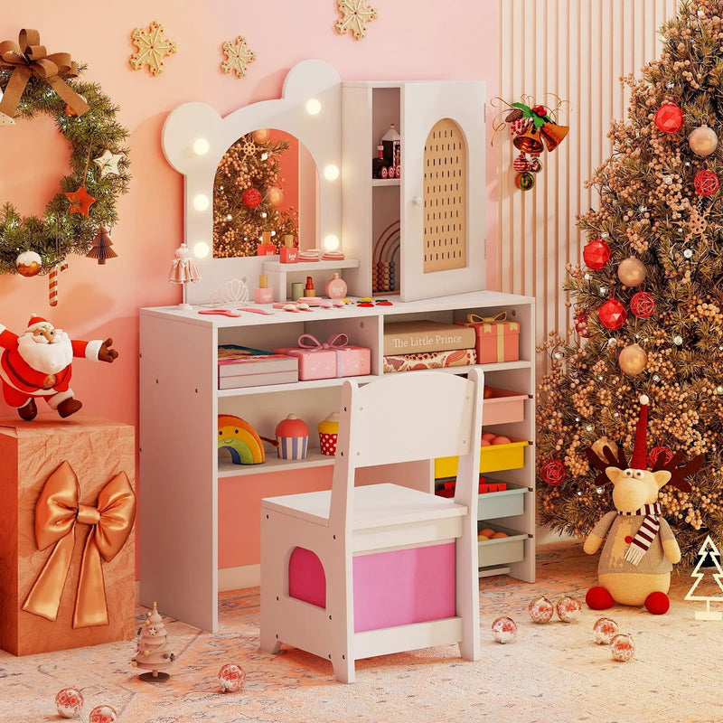 Kids Vanity with Lights and 5 Drawers for Kids Aged 3+ Years Old by DirectDeals