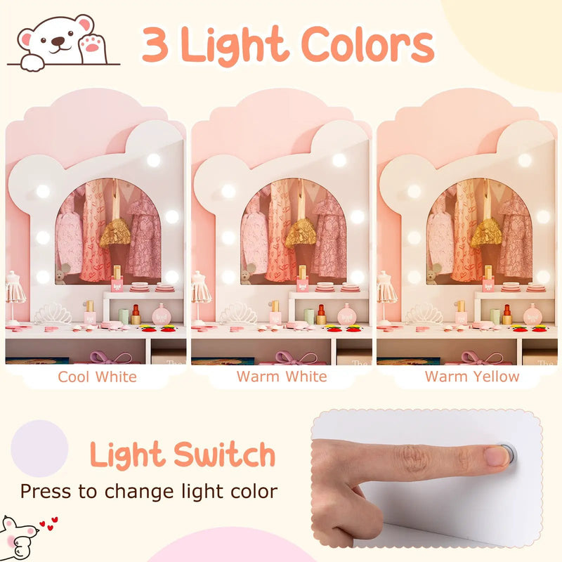 Kids Vanity with Lights and 5 Drawers for Kids Aged 3+ Years Old by DirectDeals