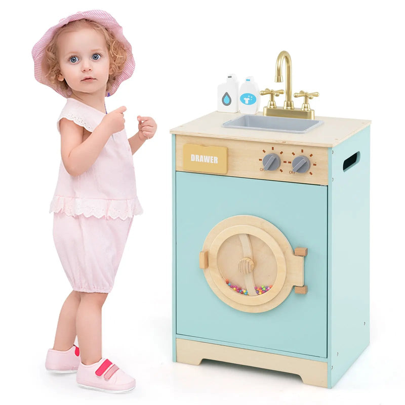 Kids Washer Playset Toy Washing Machine with Laundry Detergent-Blue by DirectDeals