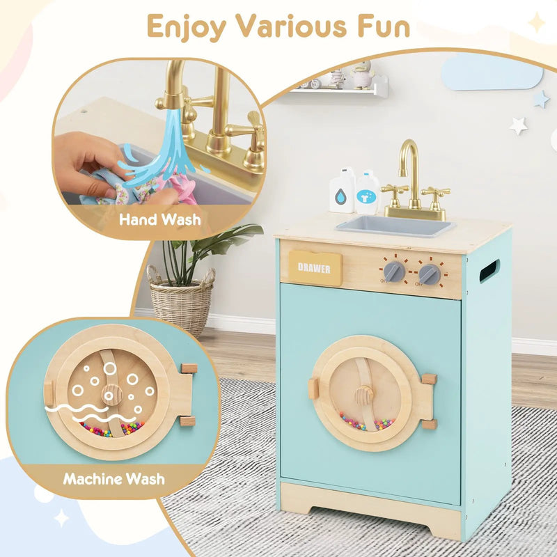 Kids Washer Playset Toy Washing Machine with Laundry Detergent-Blue by DirectDeals