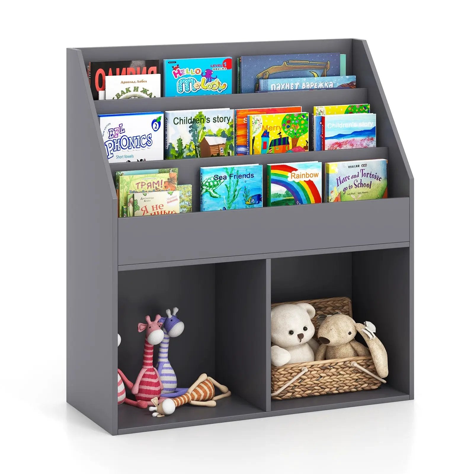 Kids Wooden Bookshelf Bookcase Children Toy Storage Cabinet Organizer-White by DirectDeals