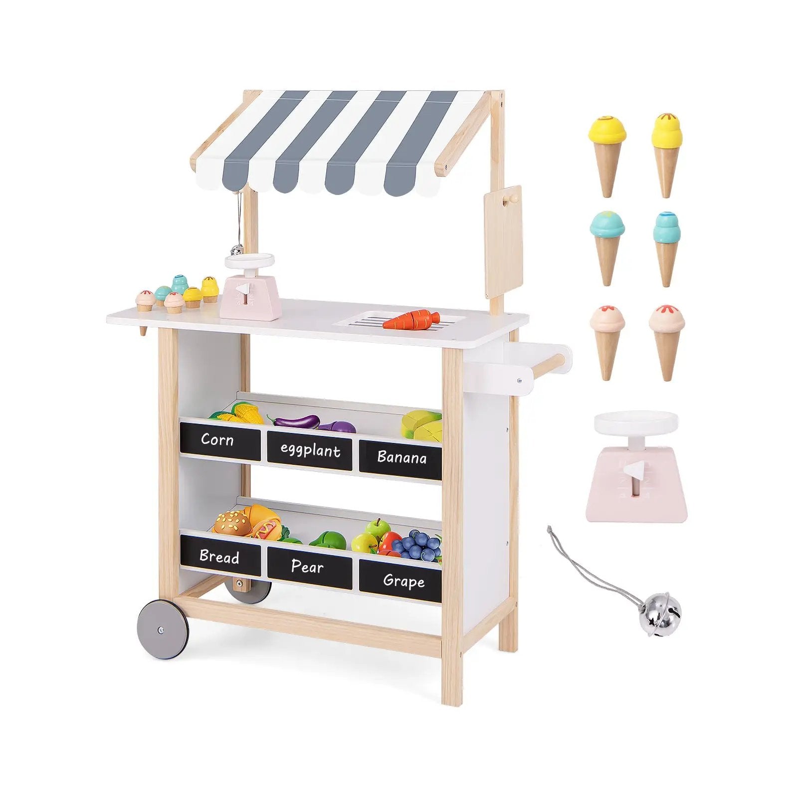 Kids Wooden Ice Cream Cart with Chalkboard and Storage by DirectDeals