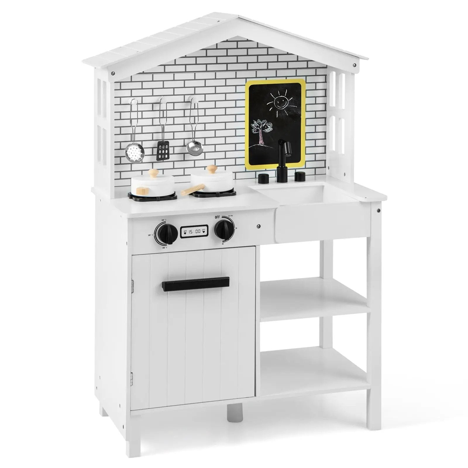 Kids Wooden Kitchen Play Set with Storage Shelves and Accessories-White by DirectDeals