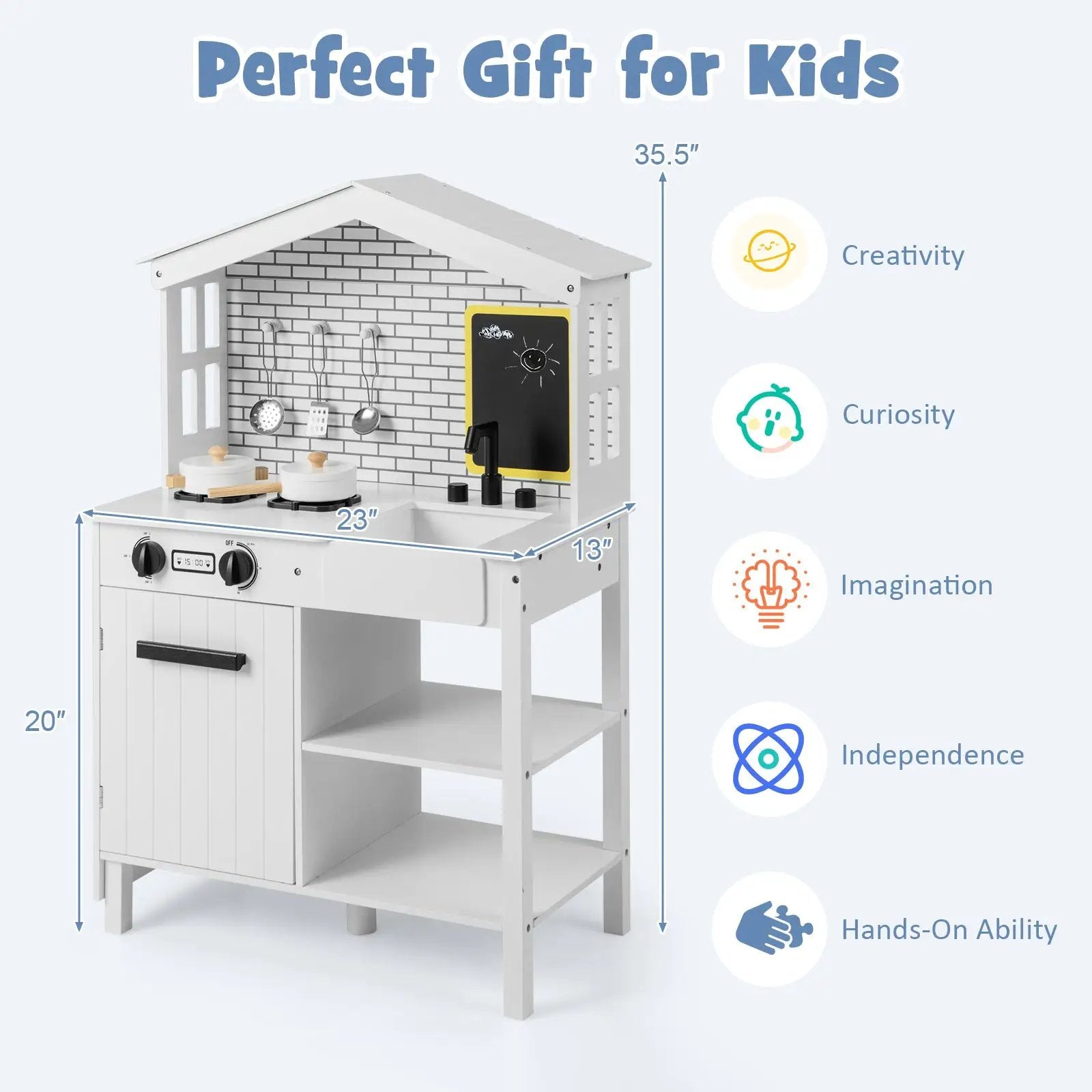 Kids Wooden Kitchen Play Set with Storage Shelves and Accessories-White by DirectDeals