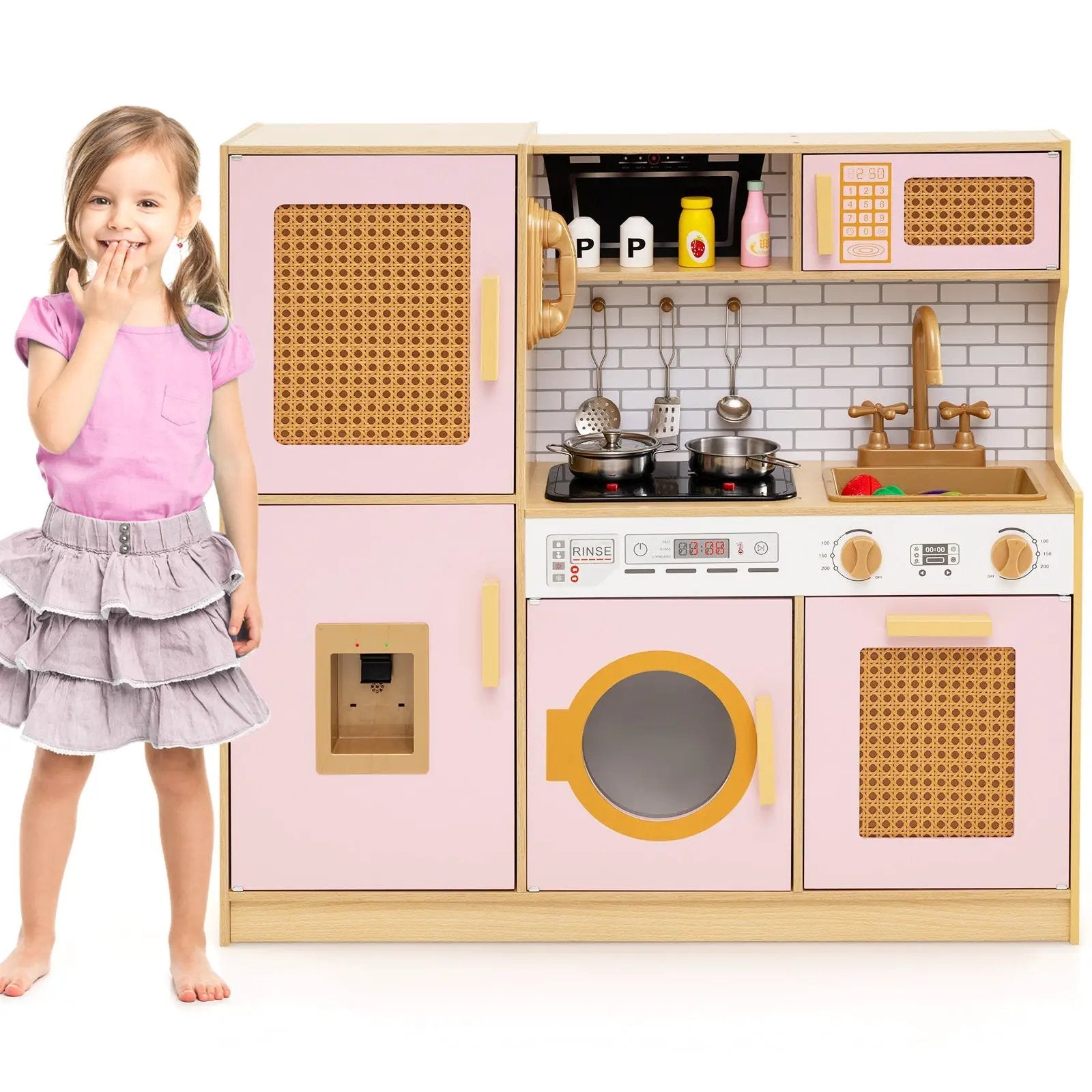 Kids Wooden Kitchen Playset with Realistic Lights and Sounds by DirectDeals