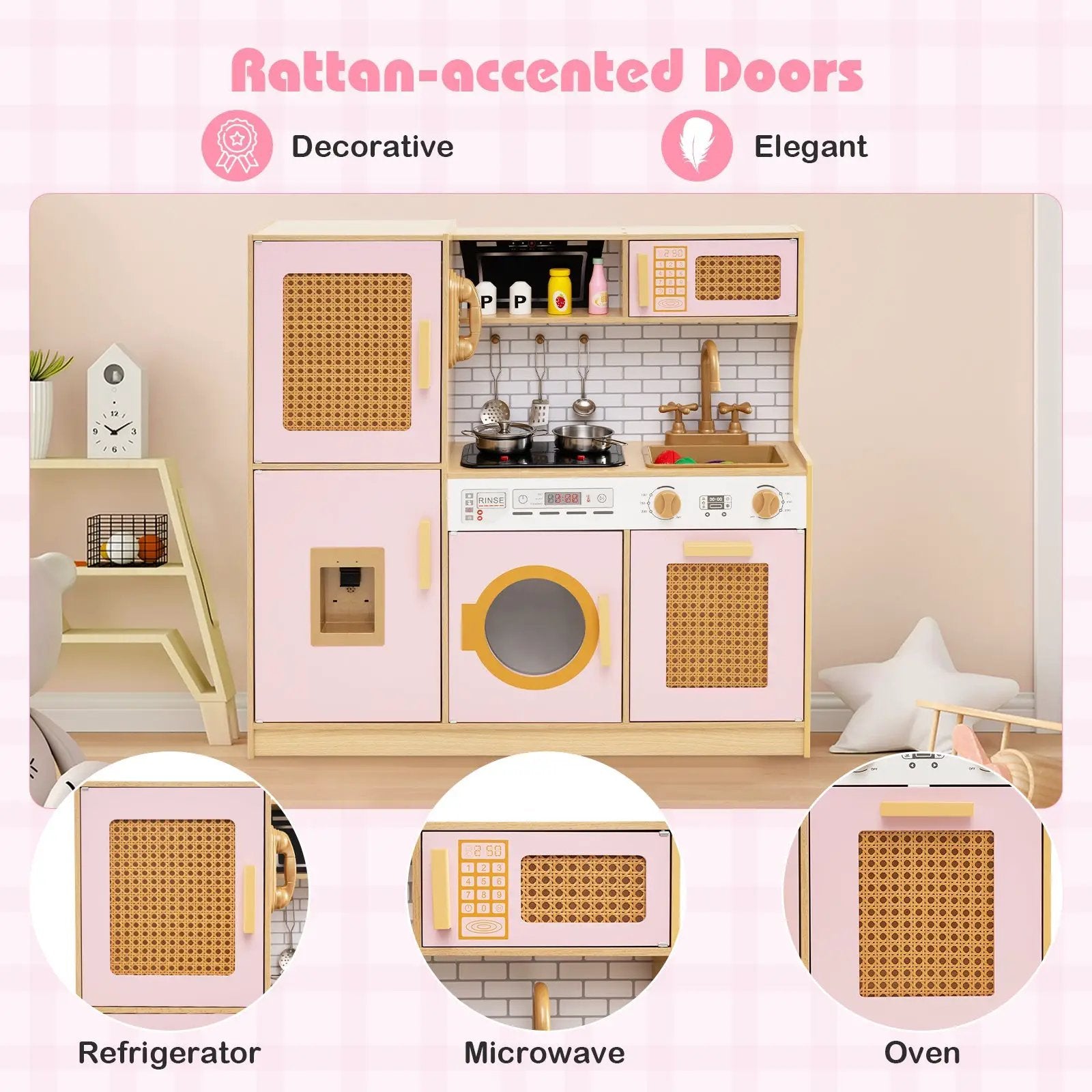 Kids Wooden Kitchen Playset with Realistic Lights and Sounds by DirectDeals