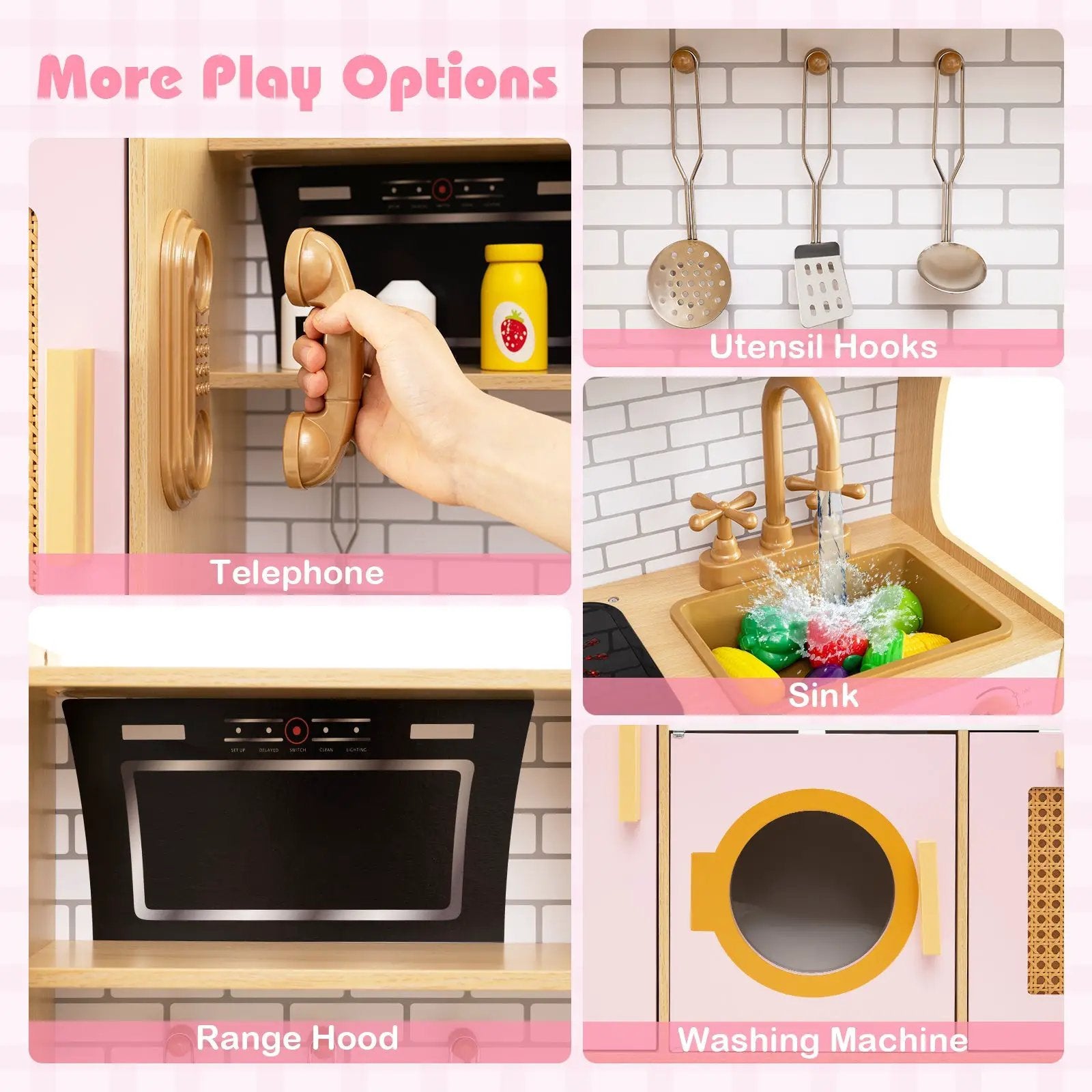 Kids Wooden Kitchen Playset with Realistic Lights and Sounds by DirectDeals
