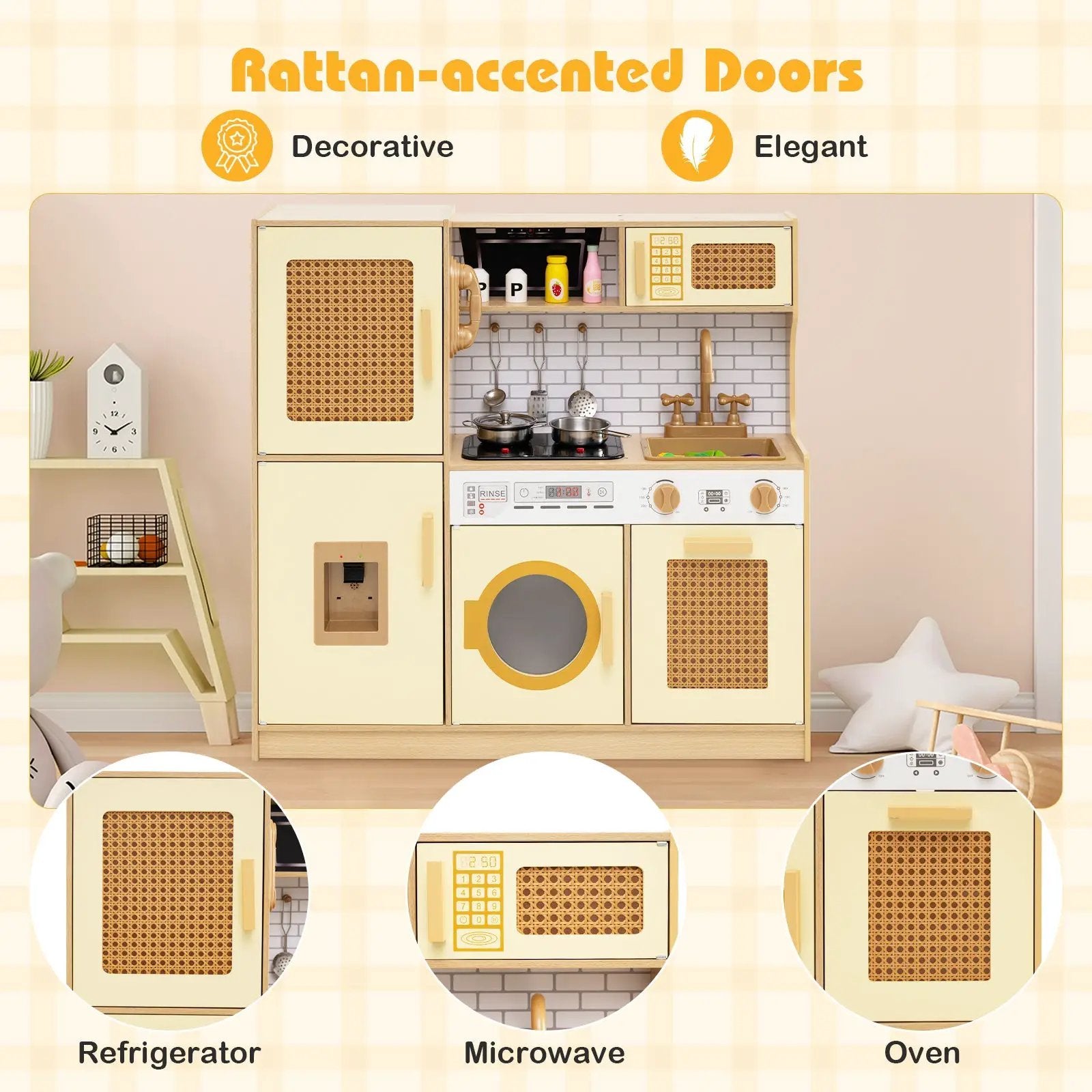 Kids Wooden Kitchen Playset with Realistic Lights and Sounds by DirectDeals