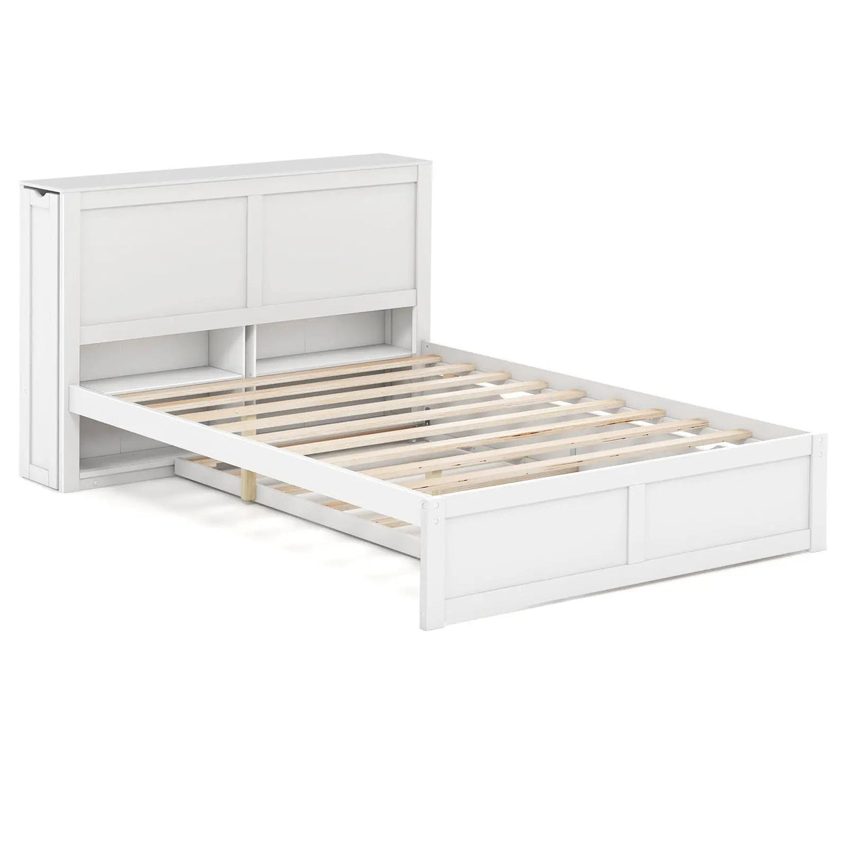 Twin/Full Kids Wooden Platform Bed with Trundle Storage Headboard, photo 3 of 9