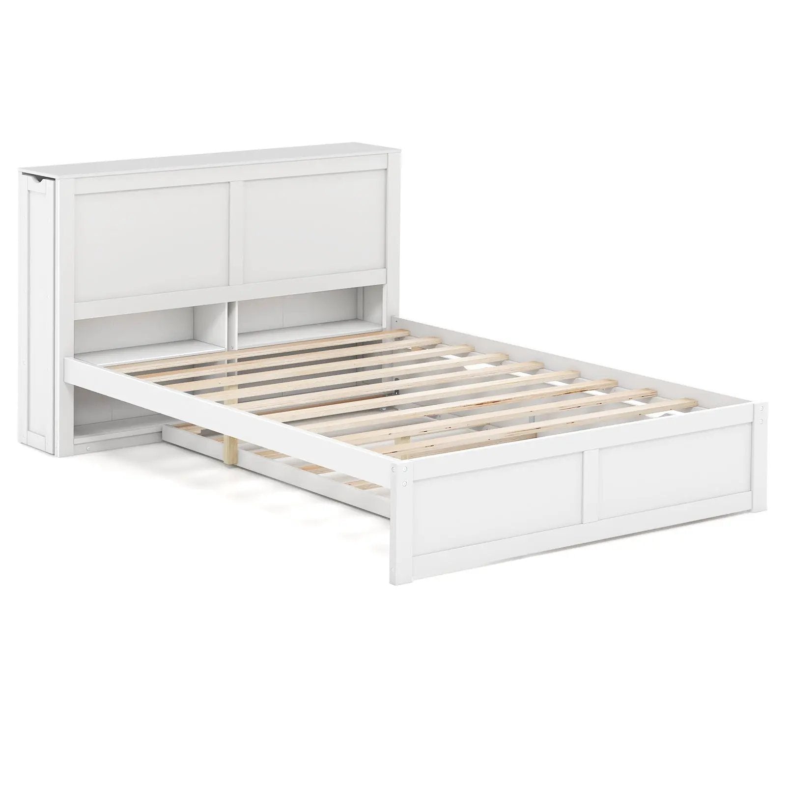 Twin/Full Kids Wooden Platform Bed with Trundle Storage Headboard by DirectDeals