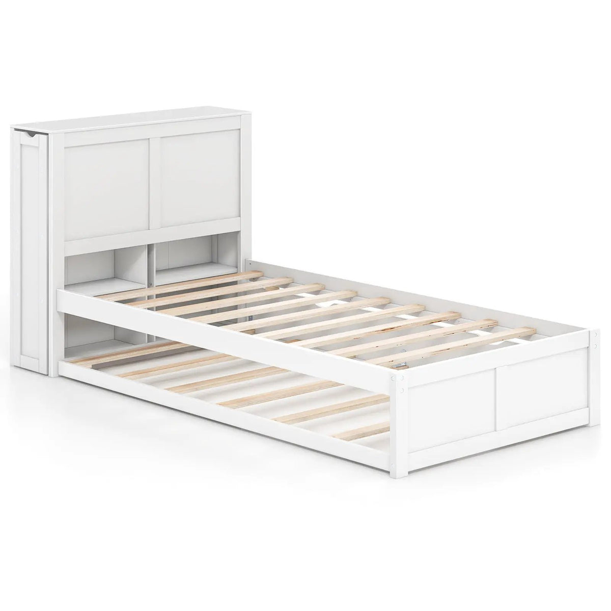 Twin/Full Kids Wooden Platform Bed with Trundle Storage Headboard, photo 9 of 9