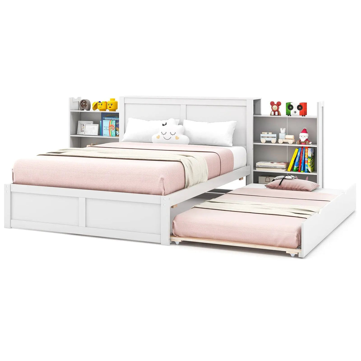 Twin/Full Kids Wooden Platform Bed with Trundle Storage Headboard, photo 4 of 9