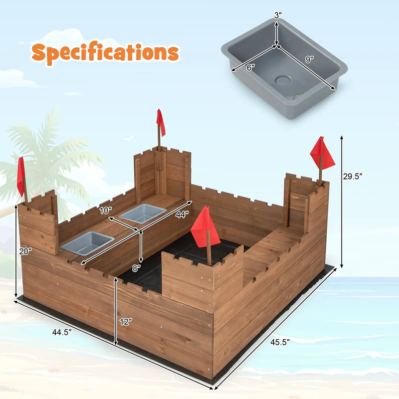 Kids Wooden Sandbox with Bottom Liner and Red Flags by DirectDeals