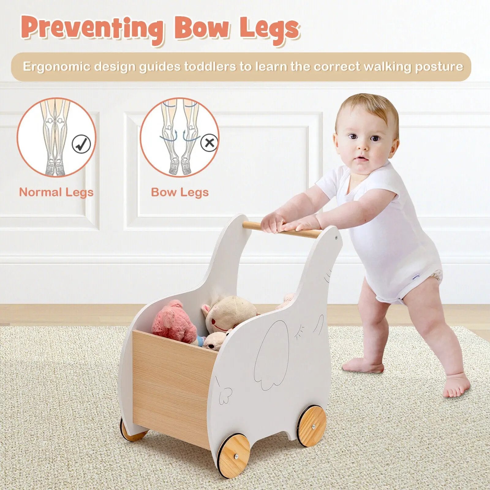 Kids Wooden Shopping Cart with Rubber Wheels by DirectDeals