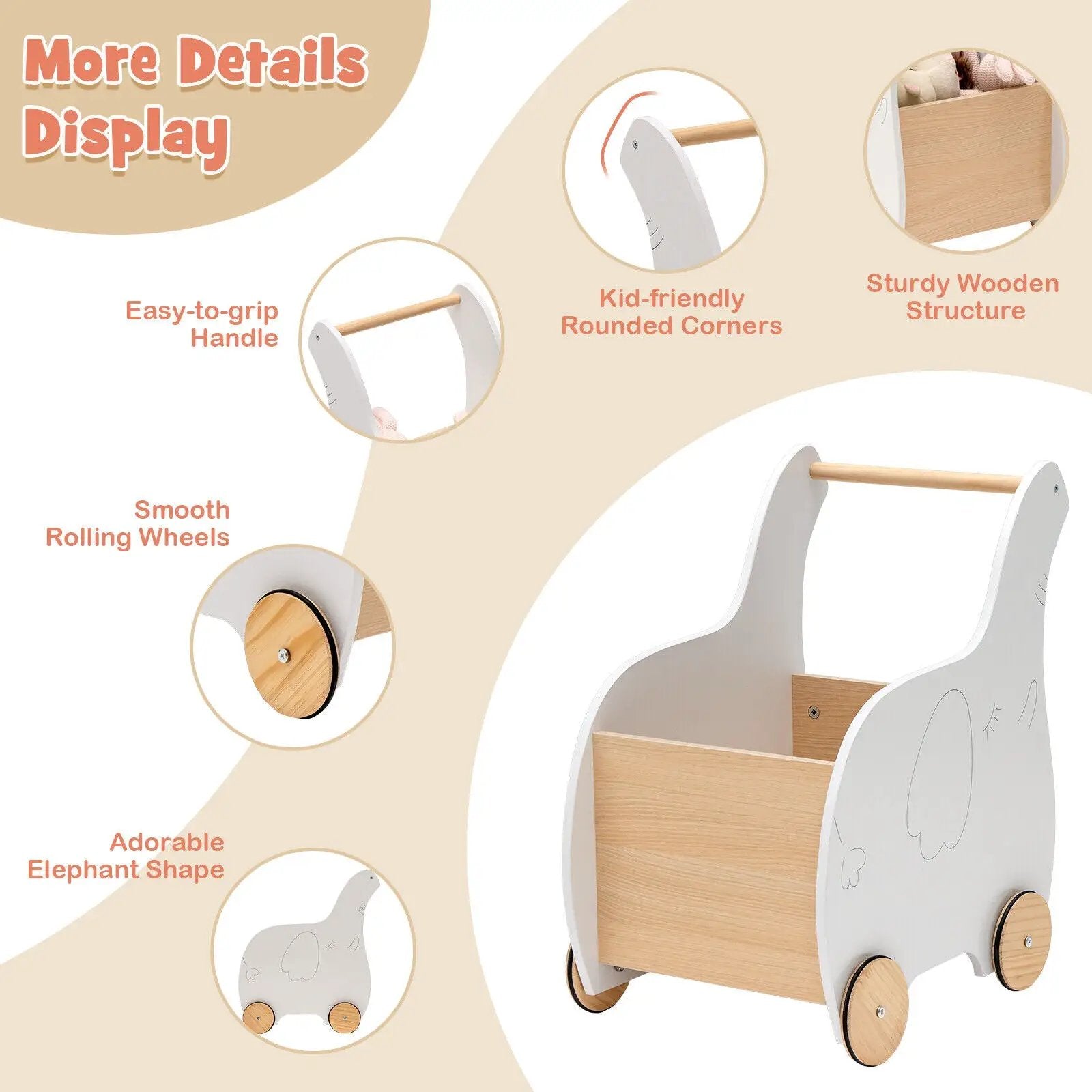 Kids Wooden Shopping Cart with Rubber Wheels by DirectDeals