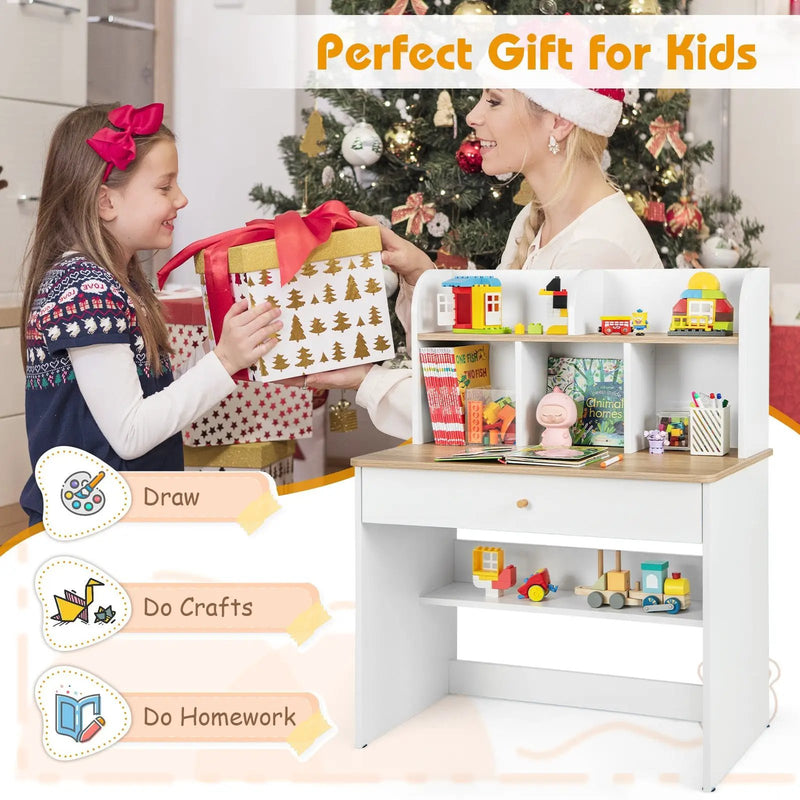 Kids Wooden Study Desk Writing Table with Hutch and Drawer by DirectDeals