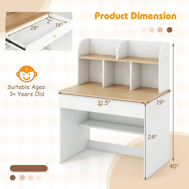 Kids Wooden Study Desk Writing Table with Hutch and Drawer by DirectDeals