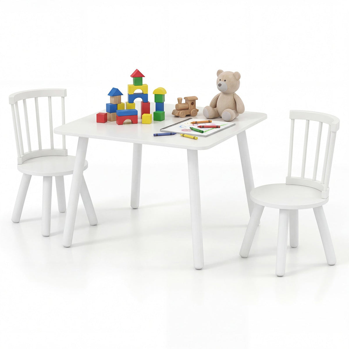 Kids Wooden Table and Chairs Set 3-Piece Toddler Furniture with Pine Wood Frame, photo 8 of 16