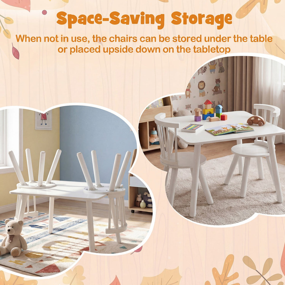 Kids Wooden Table and Chairs Set 3-Piece Toddler Furniture with Pine Wood Frame, photo 16 of 16