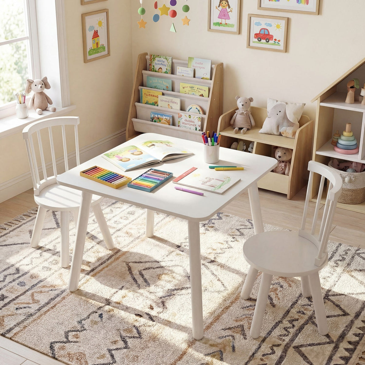 Kids Wooden Table and Chairs Set 3-Piece Toddler Furniture with Pine Wood Frame, photo 2 of 16