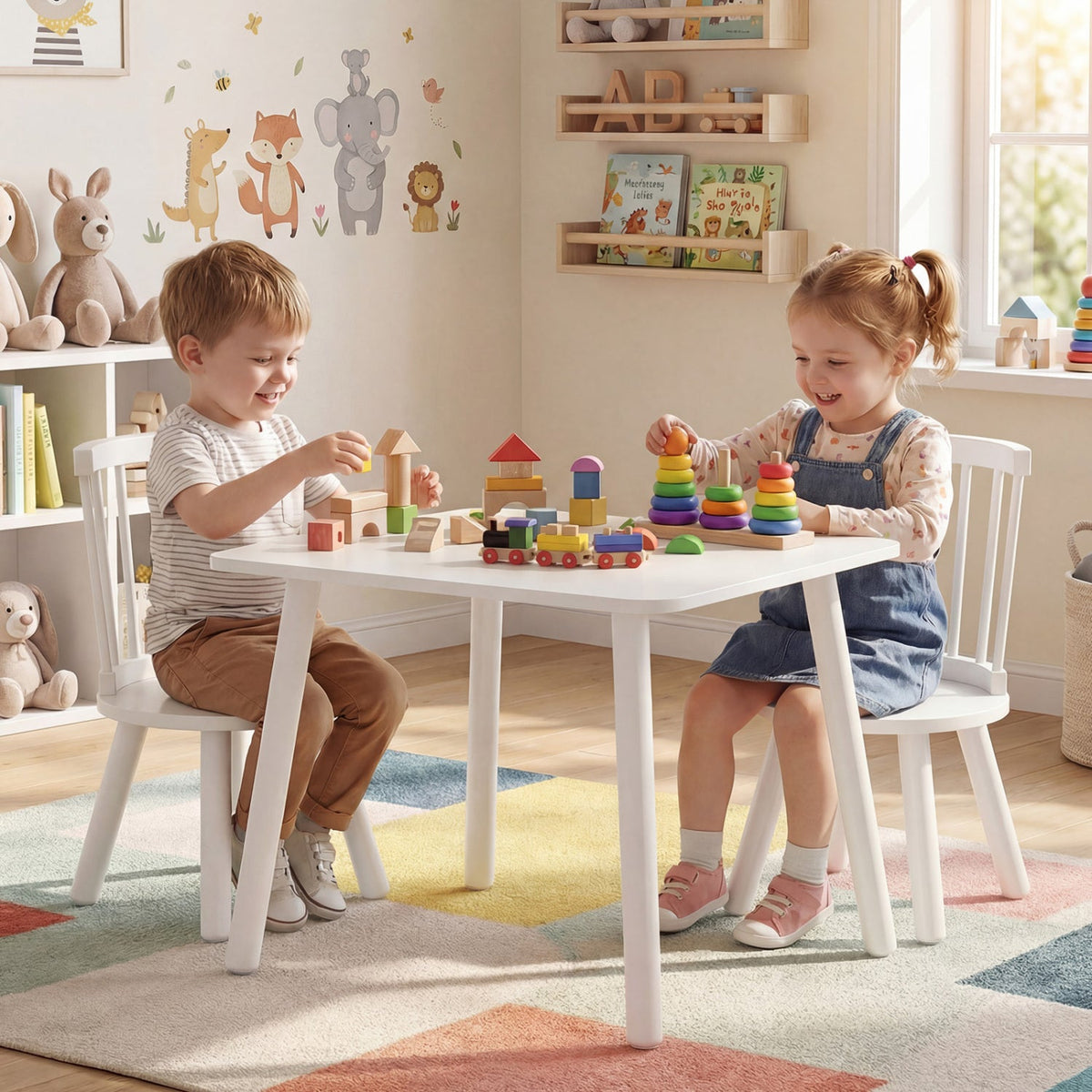Kids Wooden Table and Chairs Set 3-Piece Toddler Furniture with Pine Wood Frame, photo 4 of 16