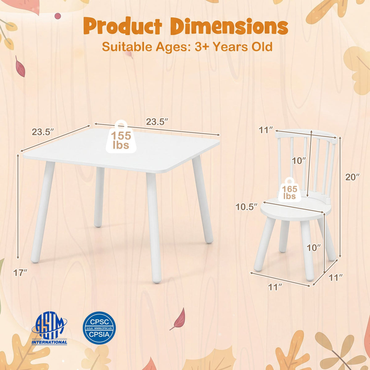 Kids Wooden Table and Chairs Set 3-Piece Toddler Furniture with Pine Wood Frame, photo 10 of 16