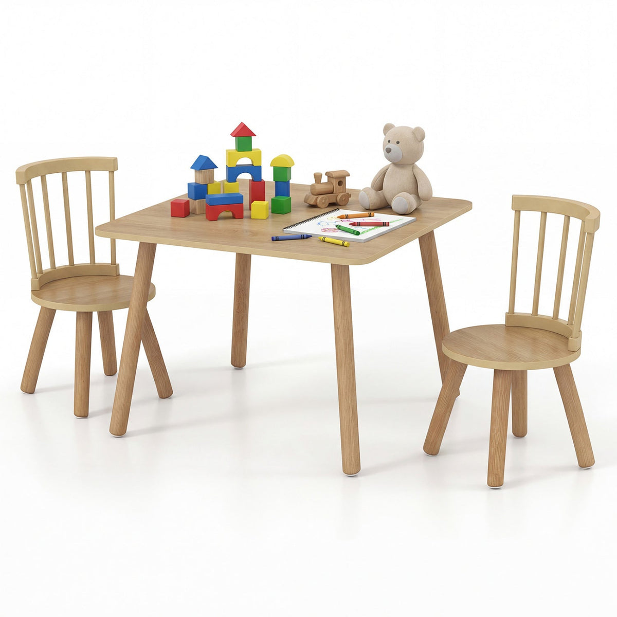 Kids Wooden Table and Chairs Set 3-Piece Toddler Furniture with Pine Wood Frame, photo 7 of 16