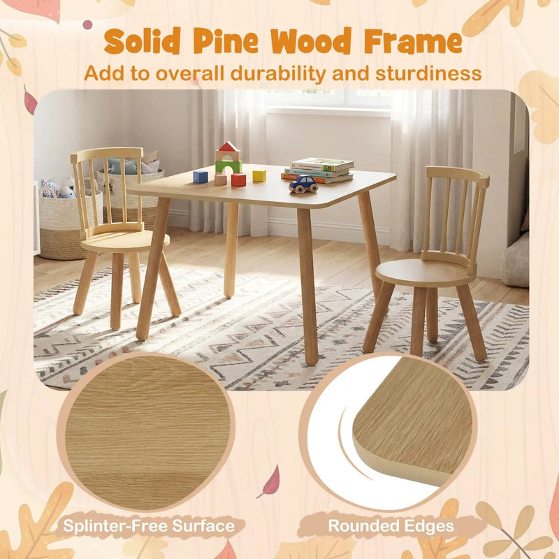 Kids Wooden Table and Chairs Set 3-Piece Toddler Furniture with Pine Wood Frame by DirectDeals