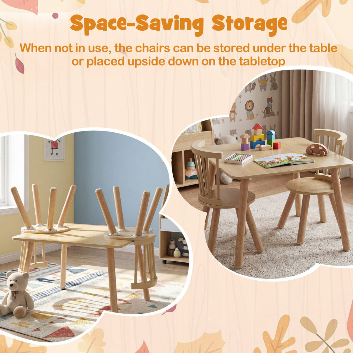 Kids Wooden Table and Chairs Set 3-Piece Toddler Furniture with Pine Wood Frame, photo 15 of 16