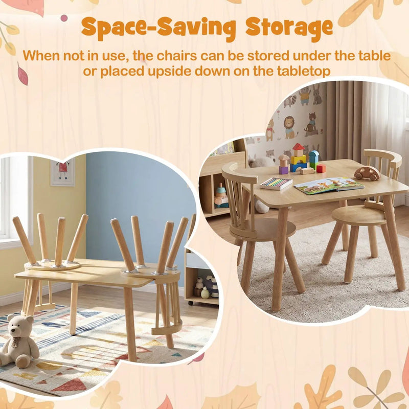 Kids Wooden Table and Chairs Set 3-Piece Toddler Furniture with Pine Wood Frame by DirectDeals