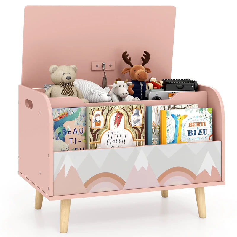 Kids Wooden Toy Box with Front Bookshelf and 4 Solid Wood Legs for Playroom by DirectDeals