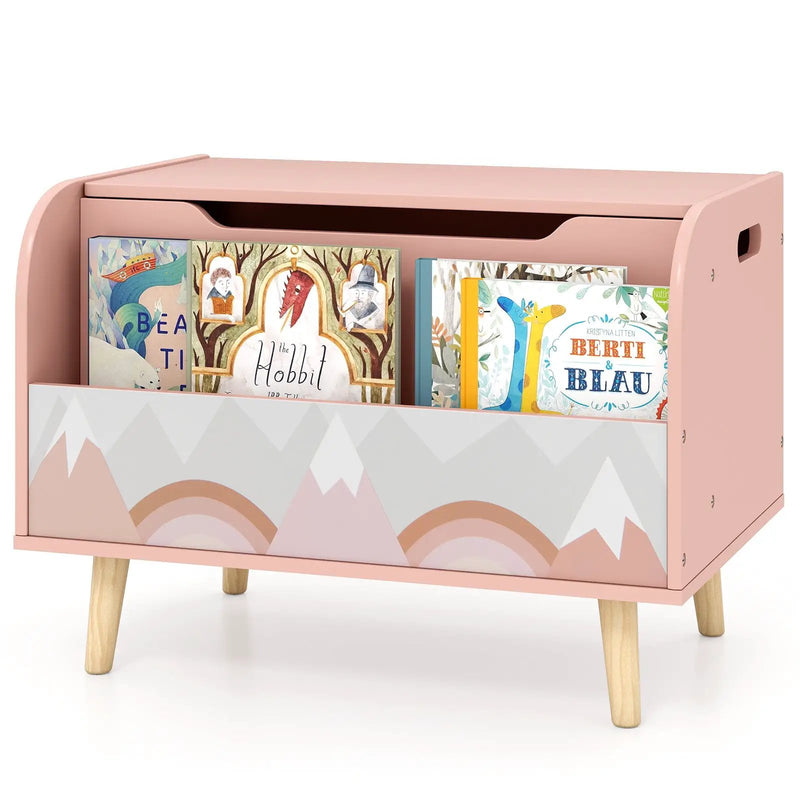 Kids Wooden Toy Box with Front Bookshelf and 4 Solid Wood Legs for Playroom by DirectDeals