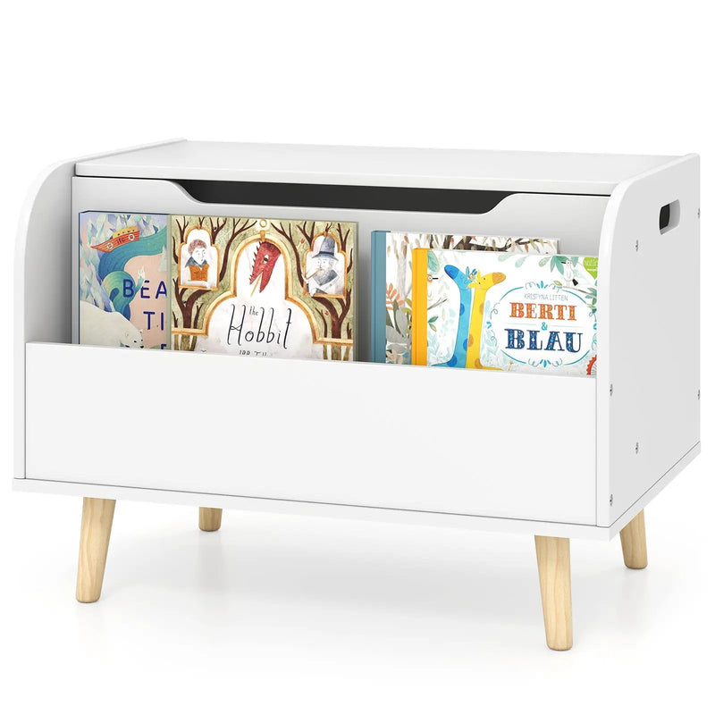 Kids Wooden Toy Box with Front Bookshelf and 4 Solid Wood Legs for Playroom by DirectDeals
