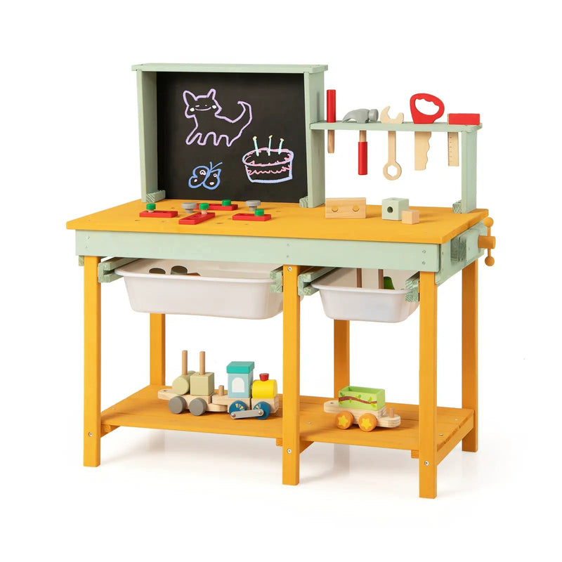 Kids Wooden Toy Workbench with Storage Space and Blackboard by DirectDeals