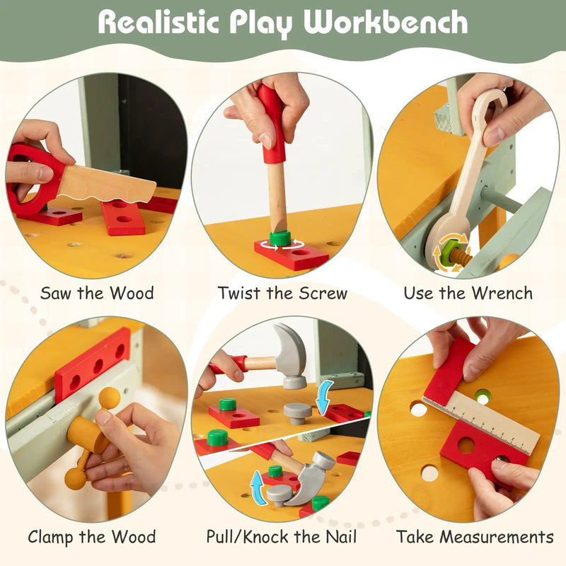 Kids Wooden Toy Workbench with Storage Space and Blackboard by DirectDeals
