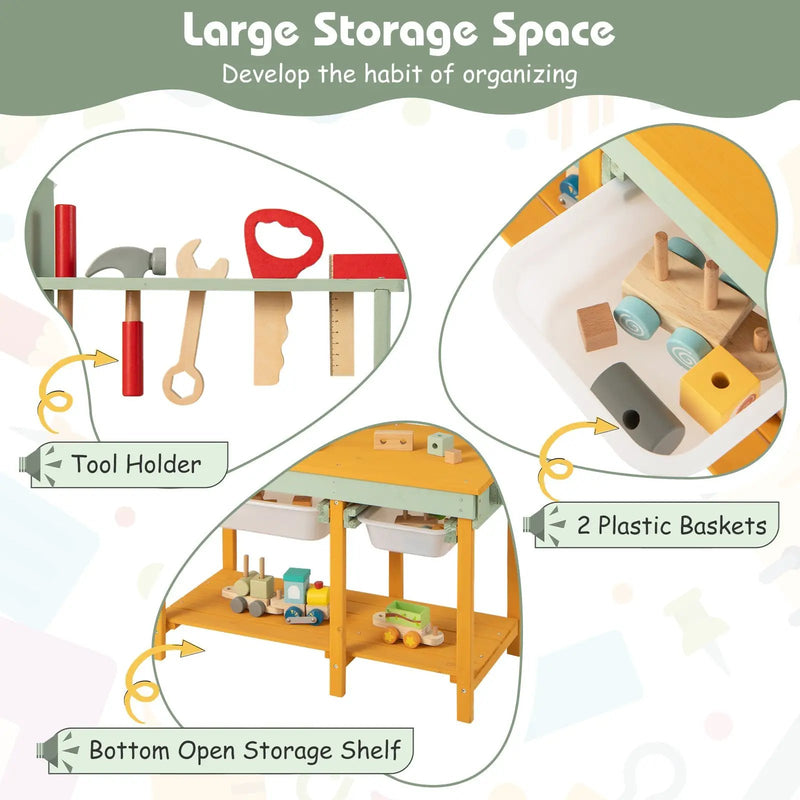 Kids Wooden Toy Workbench with Storage Space and Blackboard by DirectDeals