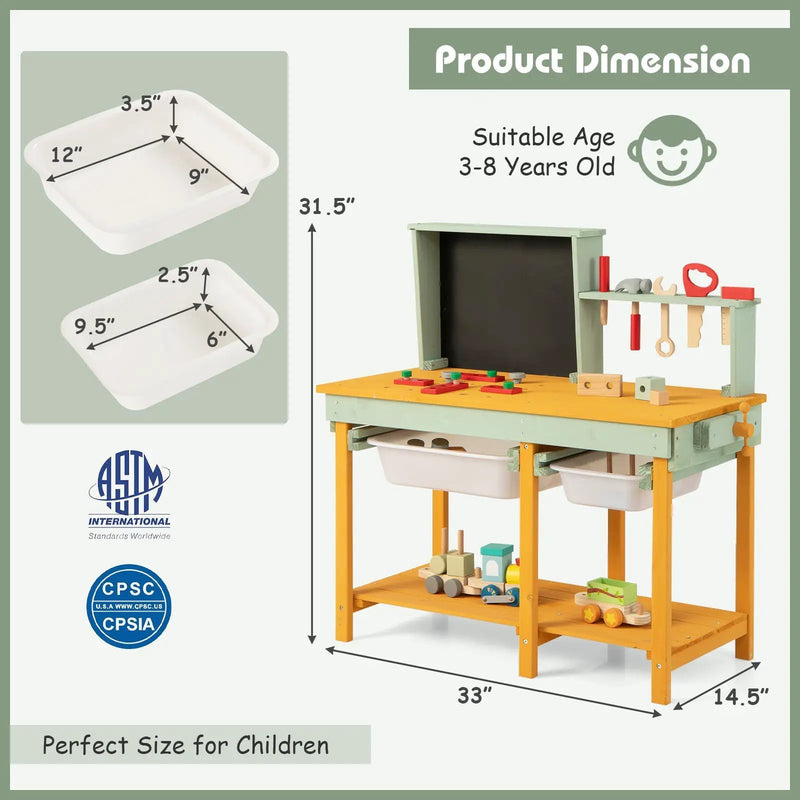 Kids Wooden Toy Workbench with Storage Space and Blackboard by DirectDeals