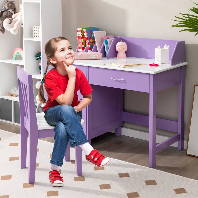 Kids Wooden Writing Furniture Set with Drawer and Storage Cabinet by DirectDeals