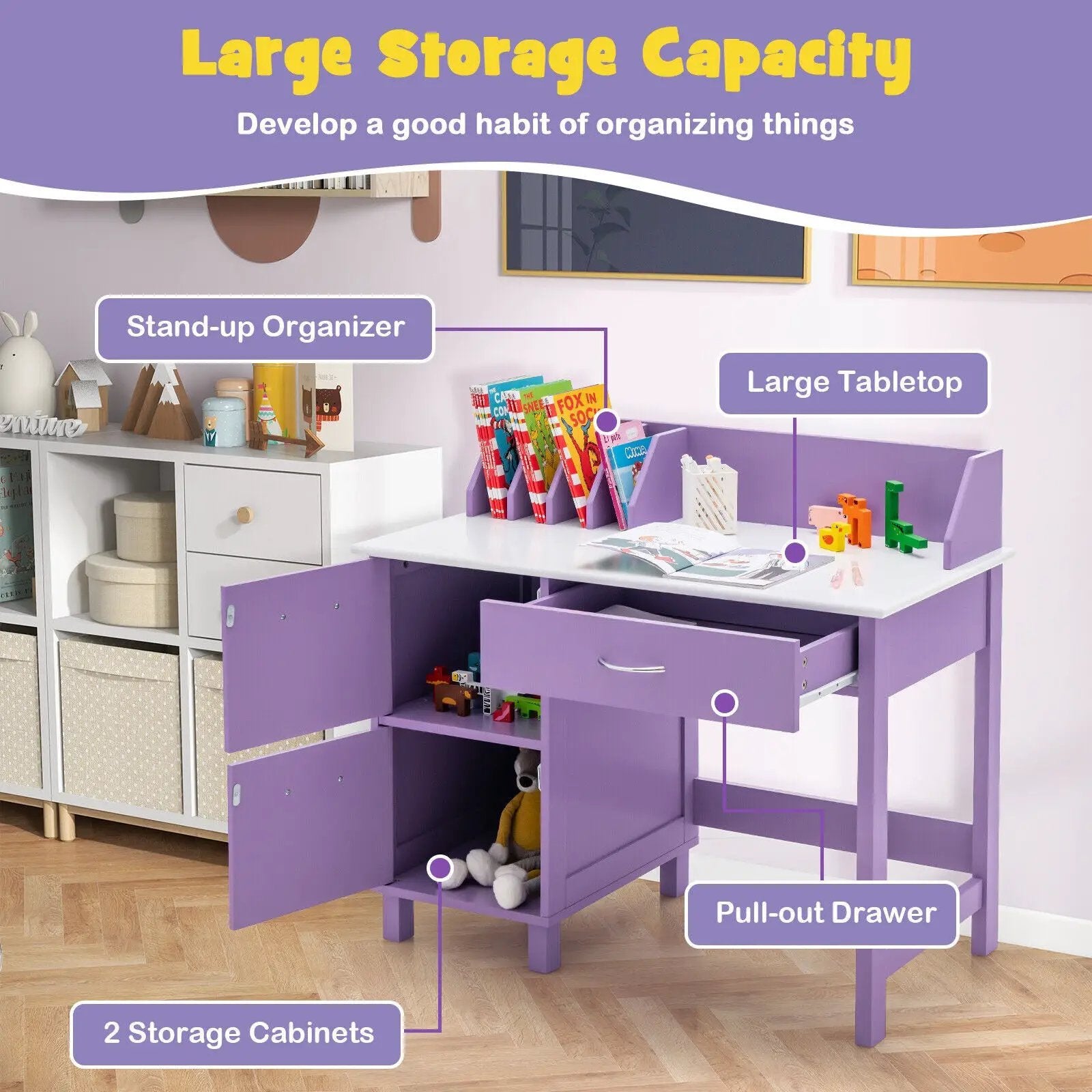 Kids Wooden Writing Furniture Set with Drawer and Storage Cabinet by DirectDeals