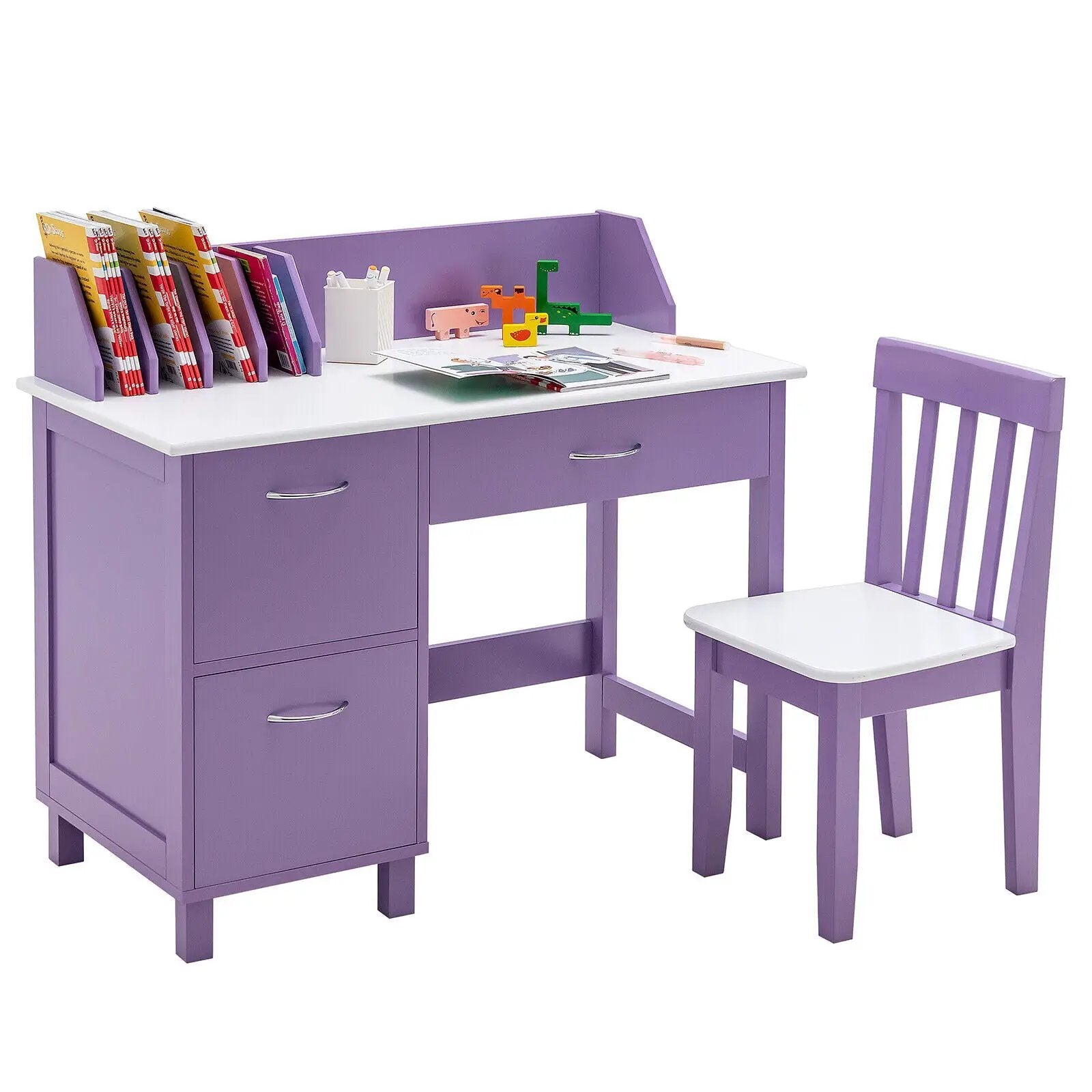 Kids Wooden Writing Furniture Set with Drawer and Storage Cabinet by DirectDeals
