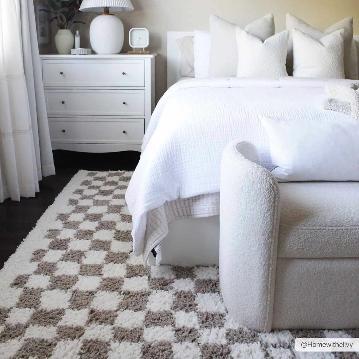 Kieu Taupe Checkered Shag Rug by Boutique Rugs